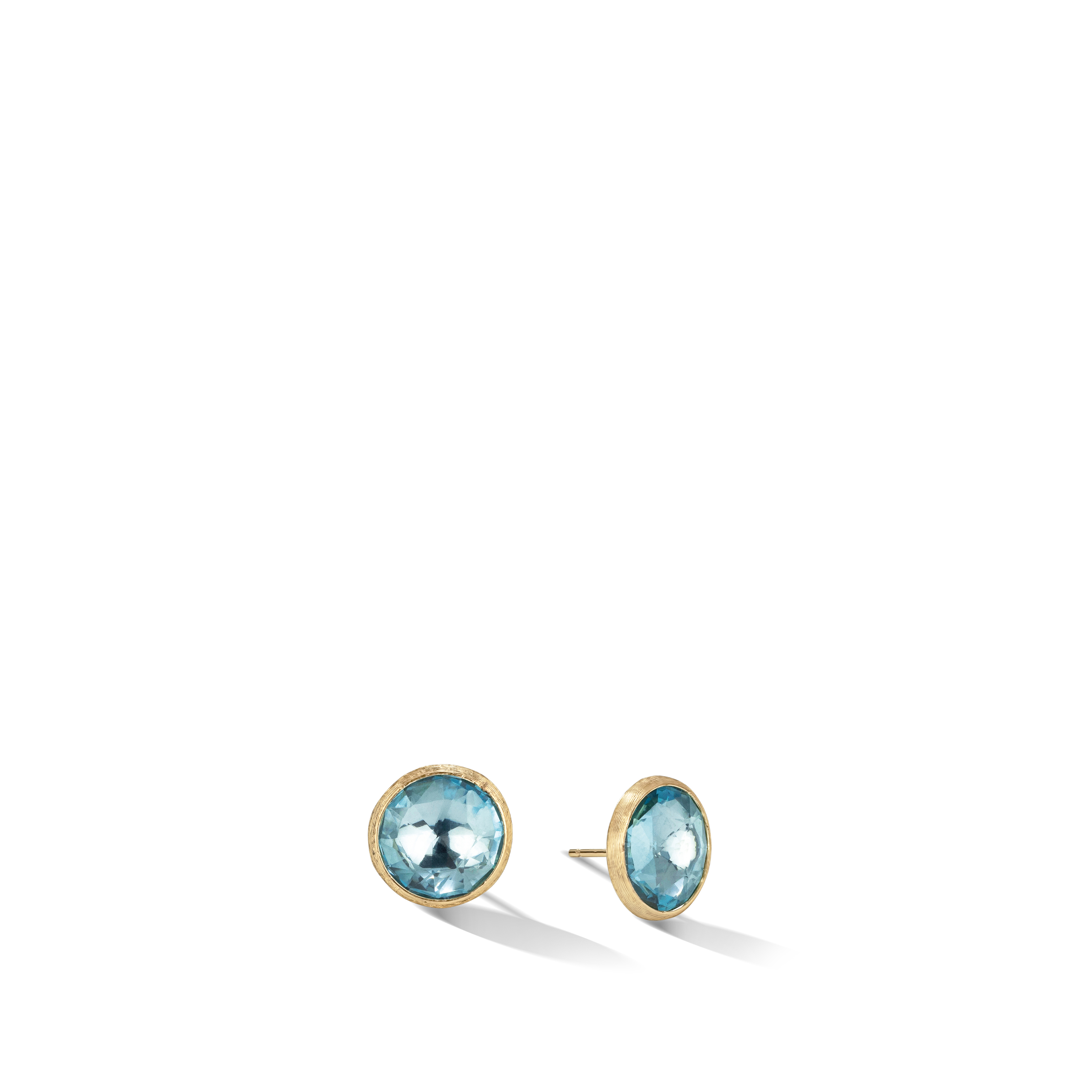18K Yellow Gold Jaipur Collection Large Blue Topaz Stud Earrings